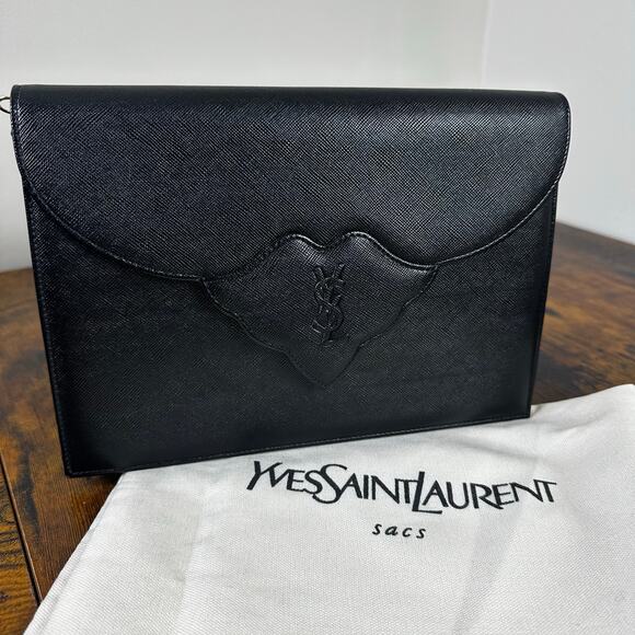 Yves Saint Laurent YSL Logo Vintage Leather Clutch - Picture 1 of 14